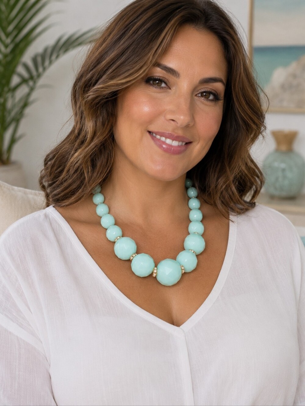 J.Crew Aqua Faceted Bead Statement Necklace 16" Gold Tone Chunky Bib Collar